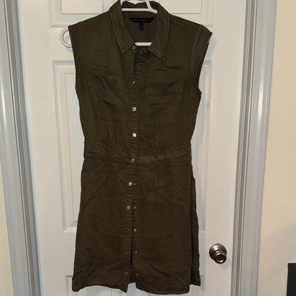 WHBM Olive Green Sleeveless Button-Down Dress